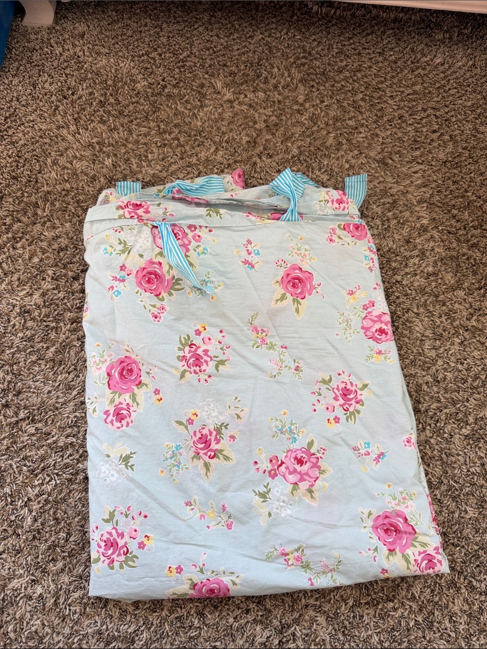 Pottery Barn Kids Floral Pink and Light Blue Duvet Cover
